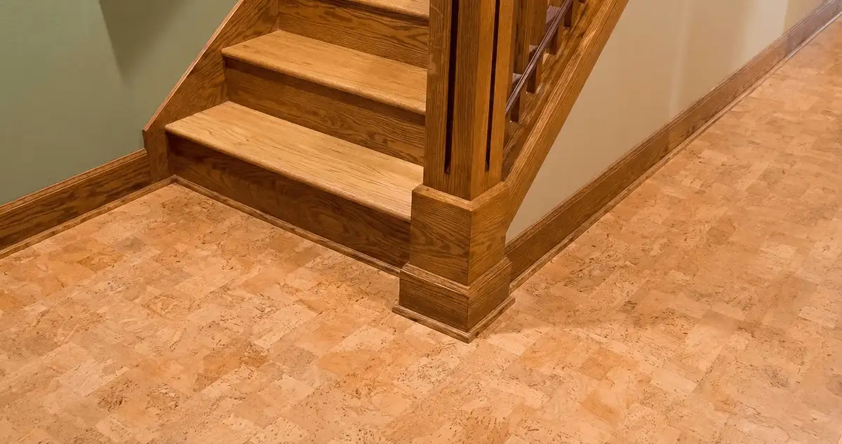 End of a staircase with cork flooring in Savannah, GA