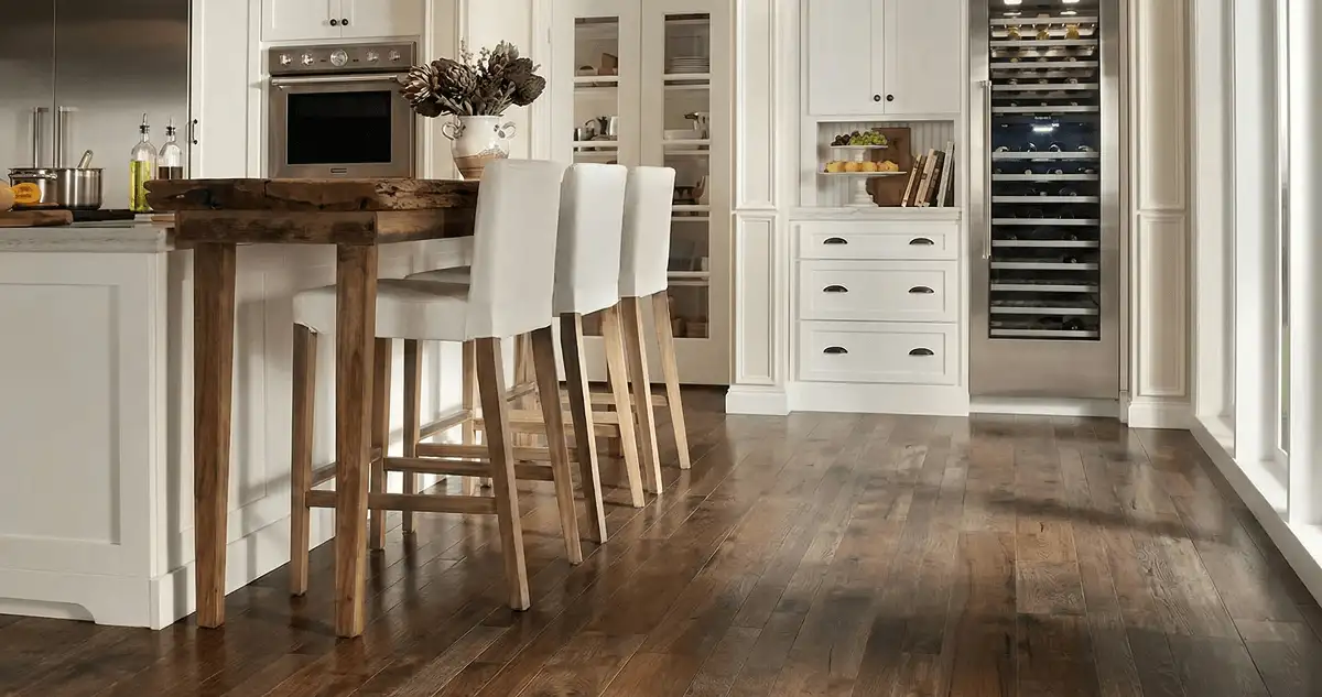 Professionally installed and refinished hardwood flooring in a residential home, showcasing smooth finish and natural wood tones in Savannah, GA